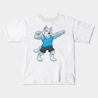 Wolf as Bodybuilder with big Upper arms Kids T-Shirt